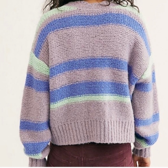 Free People Fine Time Stripe Cardigan Sweater NEW! Neptune - Picture 3 of 8